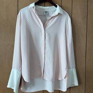 Anne Klein Pink and White Striped Button Down Shirt